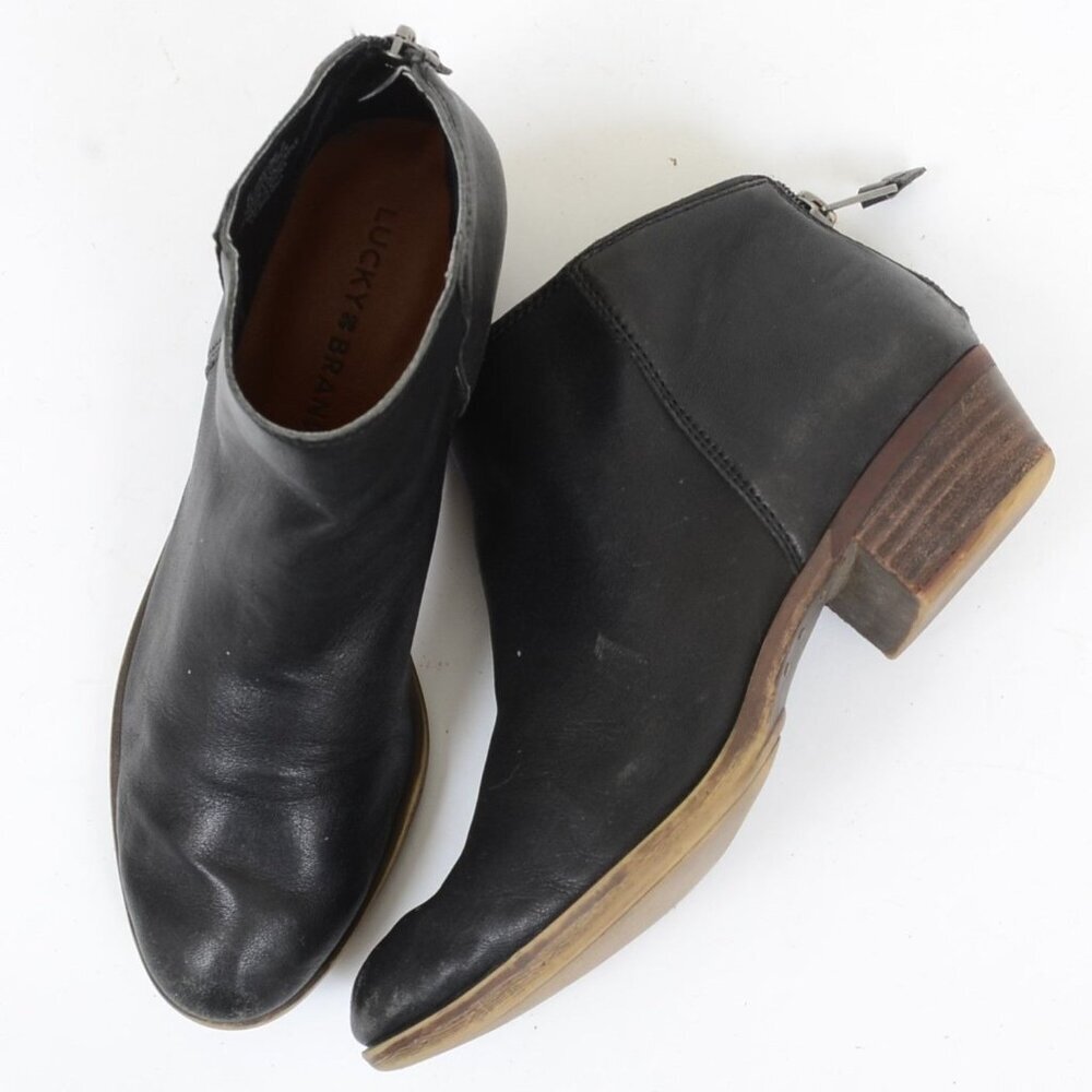 Lucky Brand Bremma Black Leather Ankle Boot Size 6.5 Western Festival Bootie